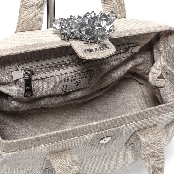 Authentic Vintage PRADA Natural Canvas Crystal Mistolino Frame Bag - Picture 2 of 14